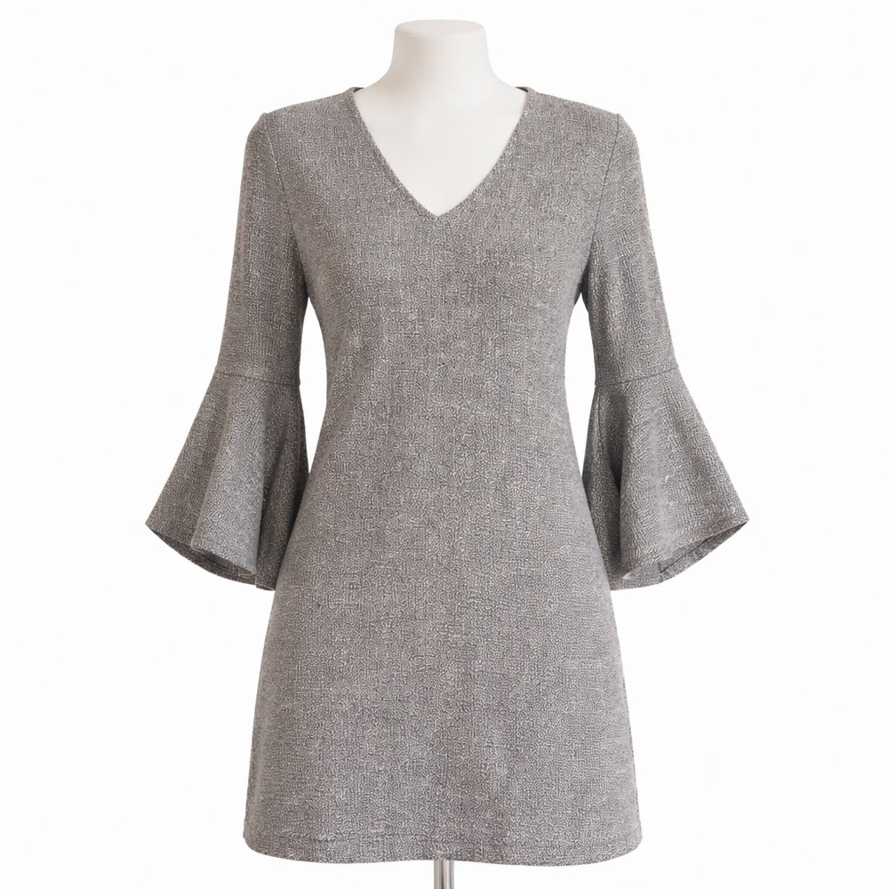 Maven West Gray Textured Bell Sleeve Dress M Made in 🇺🇸 USA
